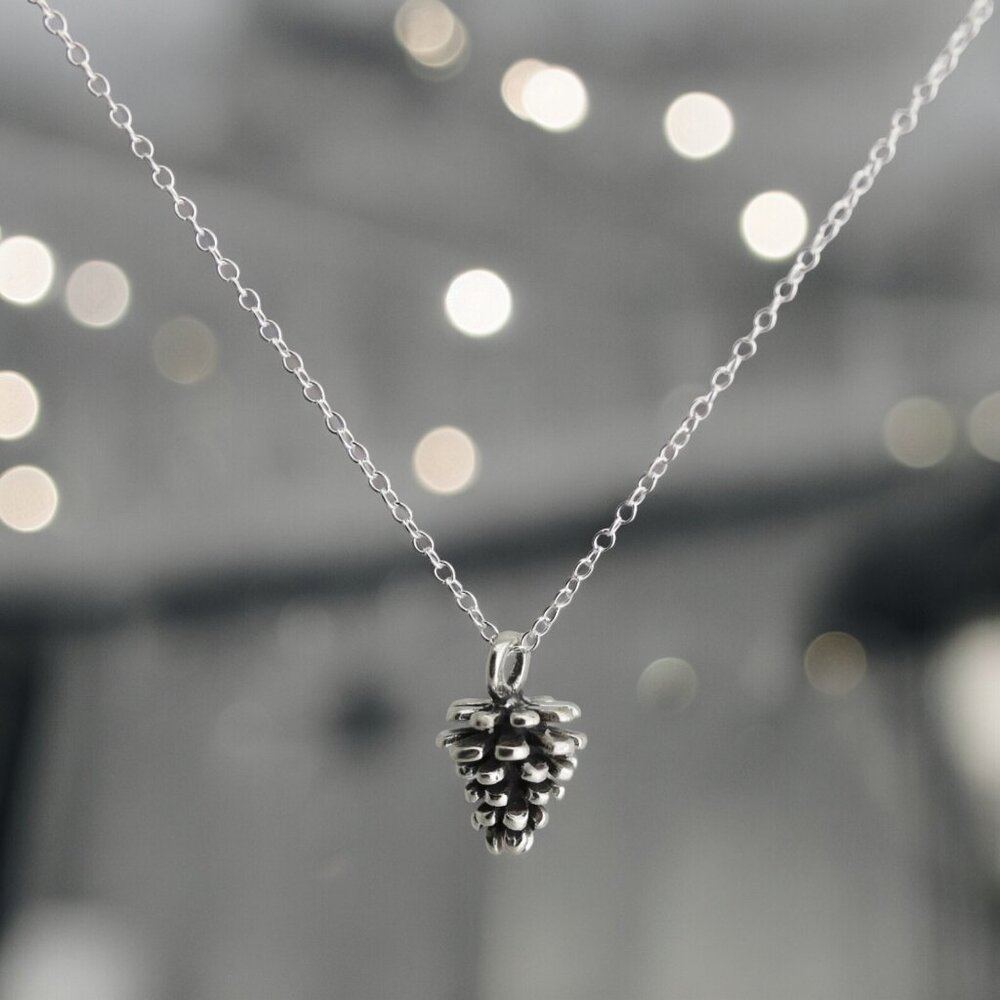 NEW 925 Sterling Silver Pine Cone Pendant 18" Necklace